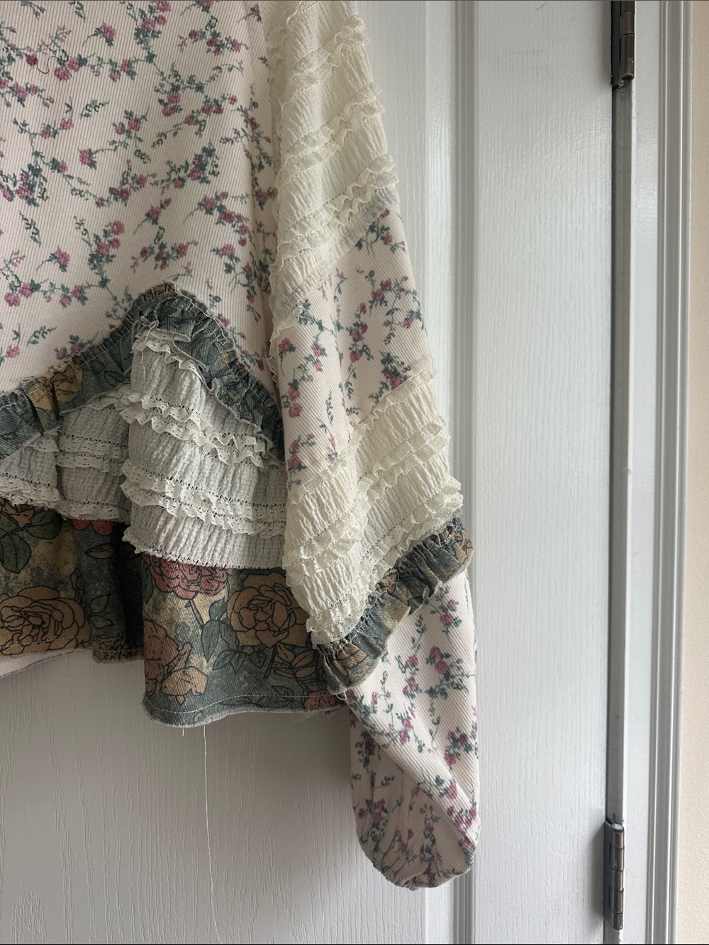 POL Cream Floral Ruffle Scoopneck Sweater with Pink and Sage Accents - Picture 5 of 9